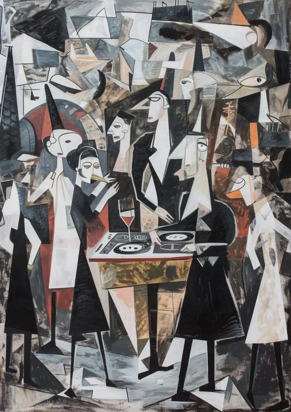 Pablo Picasso Party Scene Midjourney提示词