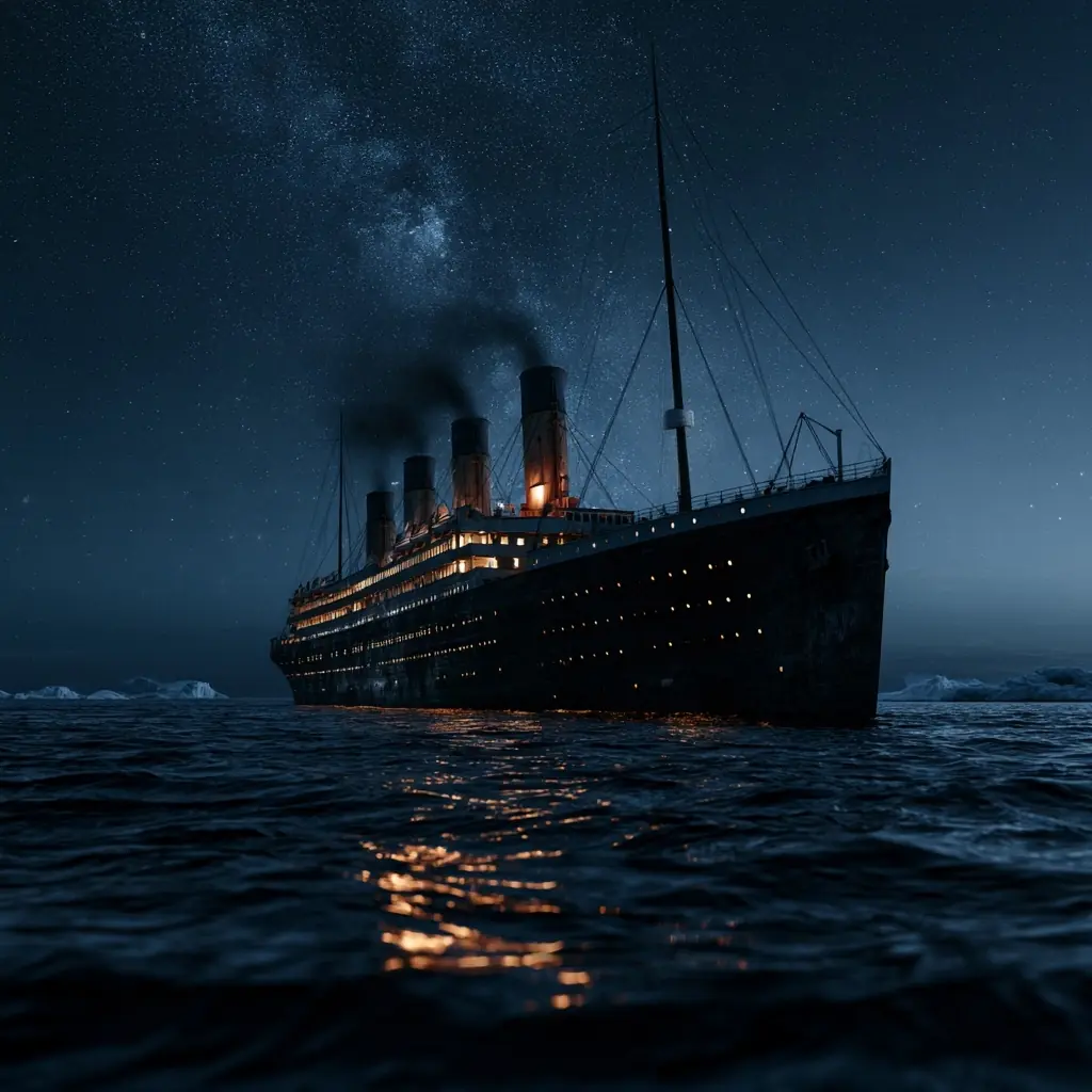 Titanic Sailing Starry Night Midjourney提示词