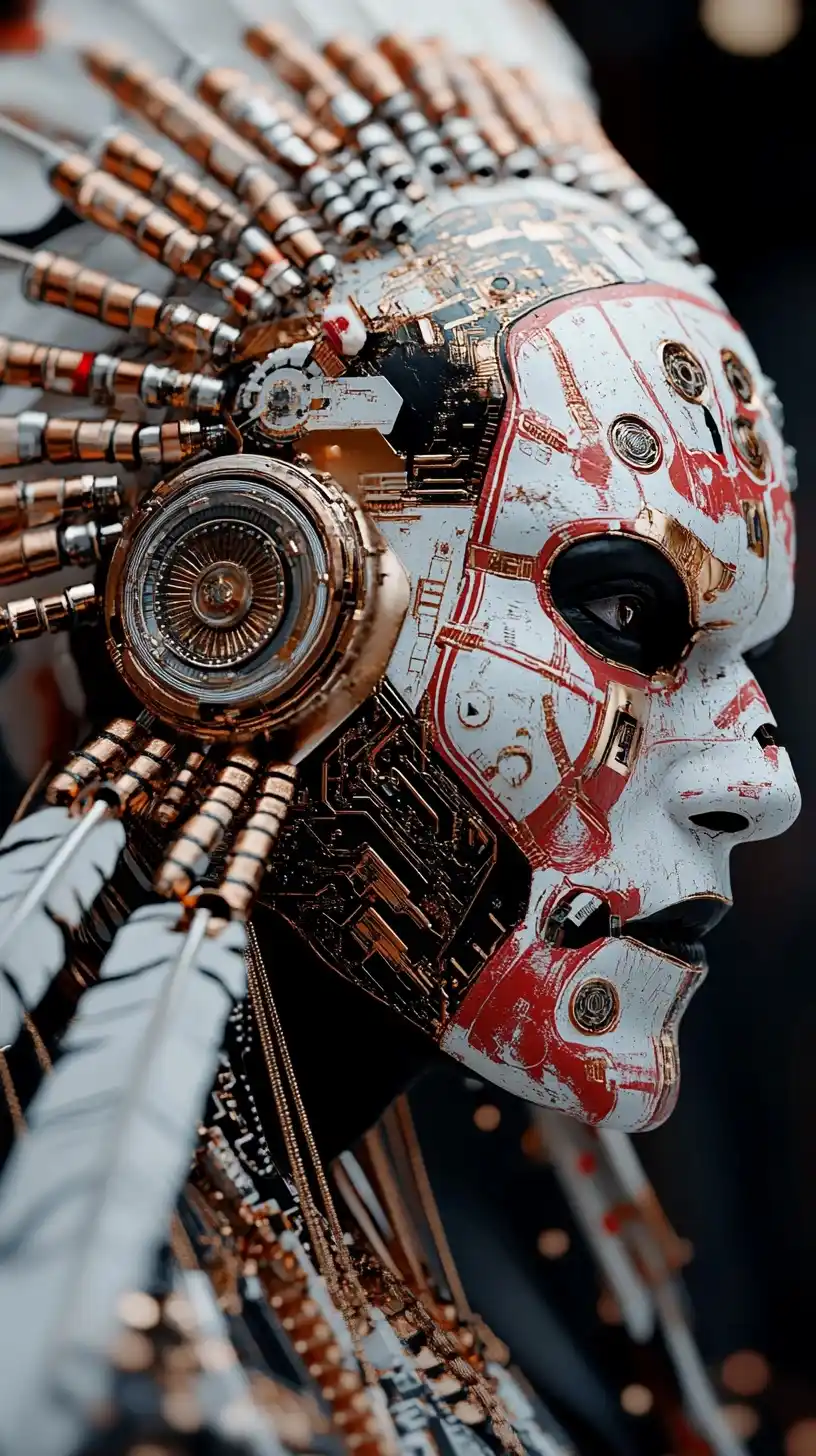 Cyberpunk Indian with Circuits Midjourney提示词