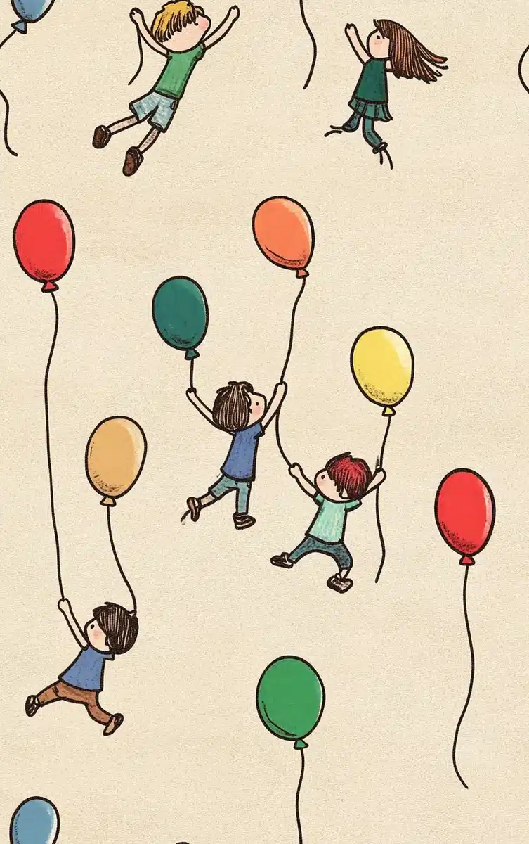 Cartoon Children with Balloons Midjourney提示词