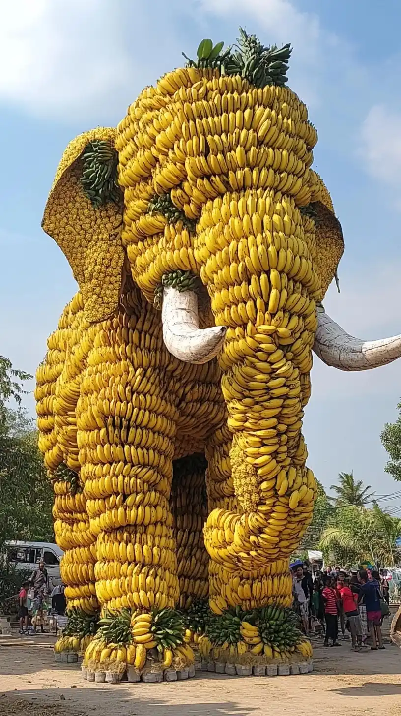 Banana Elephant with Spectators Midjourney提示词