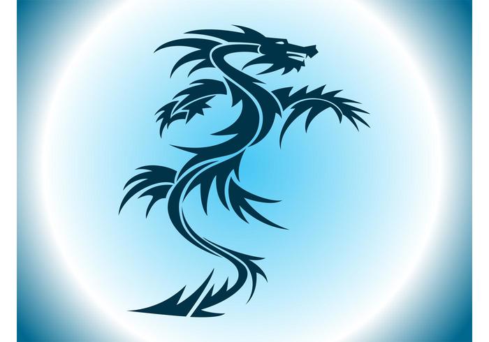 幻想矢量图形的流行的神话生物.龙的轮廓由曲线的形状和线条.