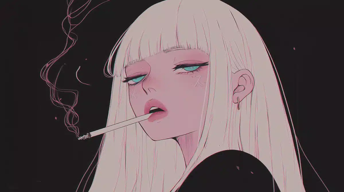 Anime Girl Smoking Room Midjourney提示词