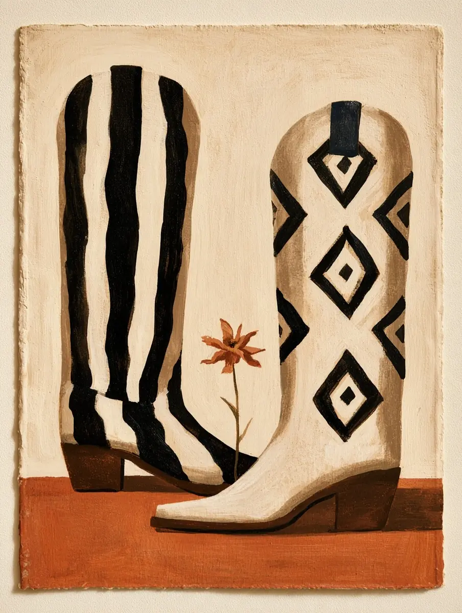 Folk Cowboy Boots Illustration Midjourney提示词
