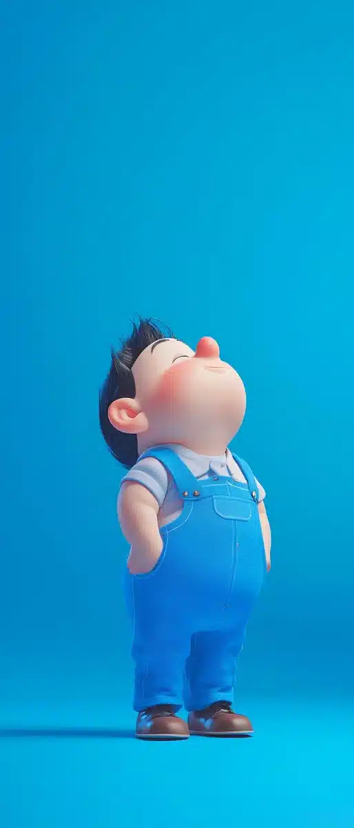 Plump Character in Overalls Midjourney提示词