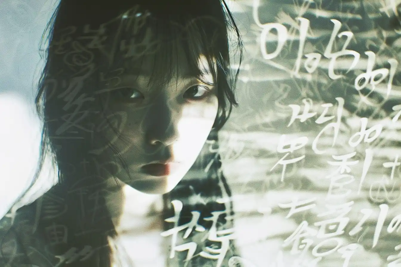 Korean Girl in Raw Calligraphy Midjourney提示词