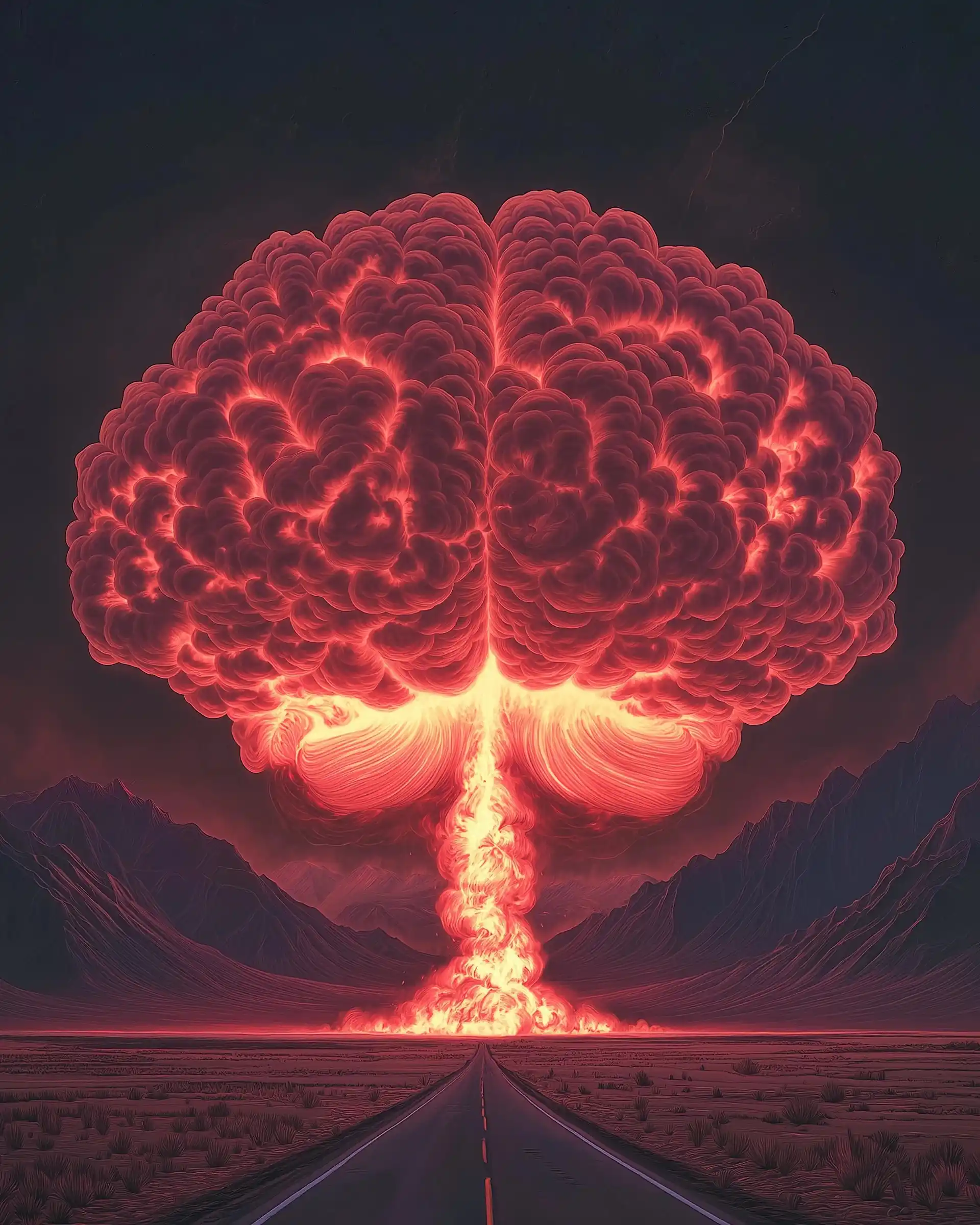 Mushroom Cloud Over Mountains Midjourney提示词