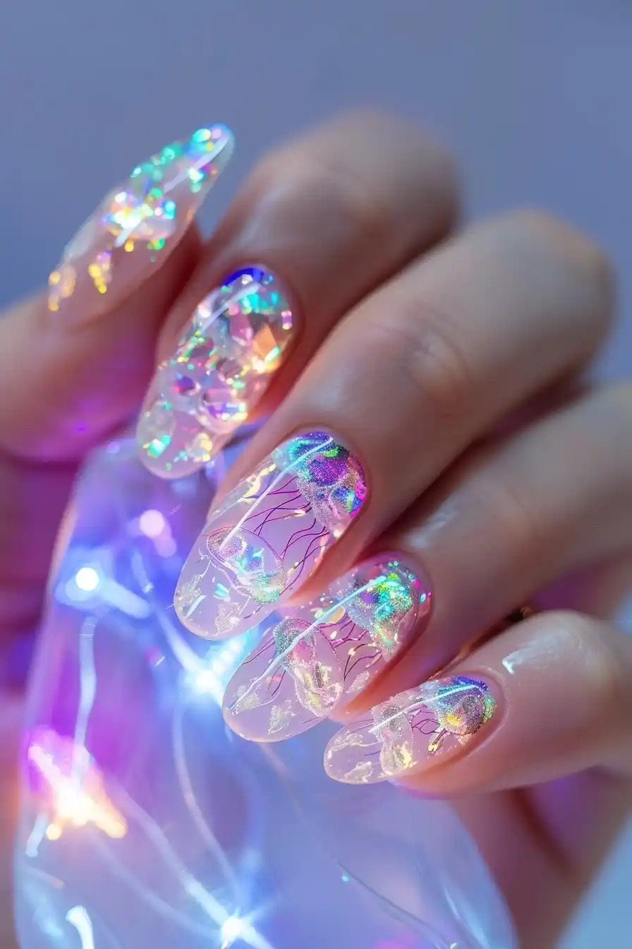 Transparent Jewel Jellyfish Nails Midjourney提示词