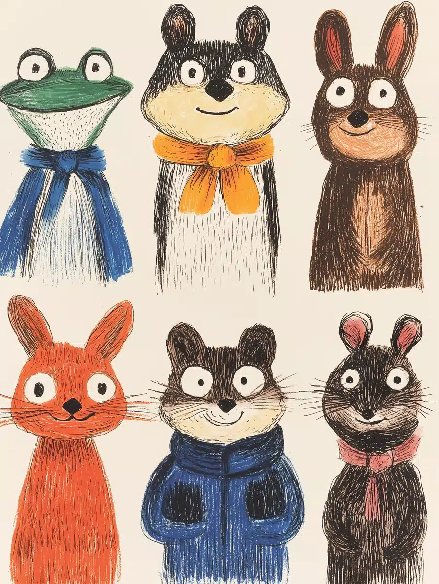 Dressed Animals in Line Midjourney提示词