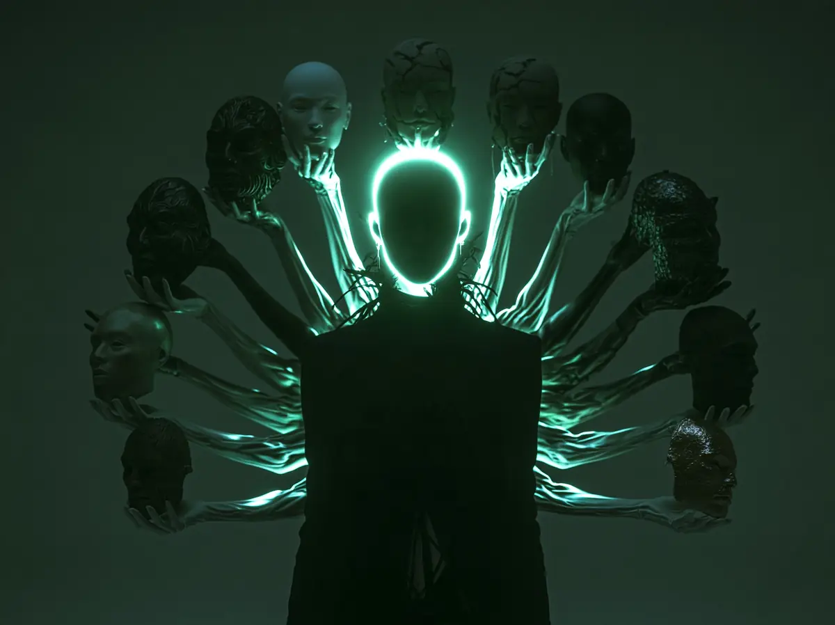 Surreal Multi-Armed Light Figure Midjourney提示词