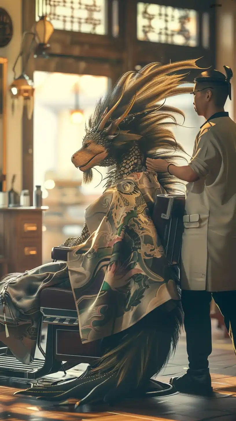Dragon Barber Chair Art Midjourney提示词