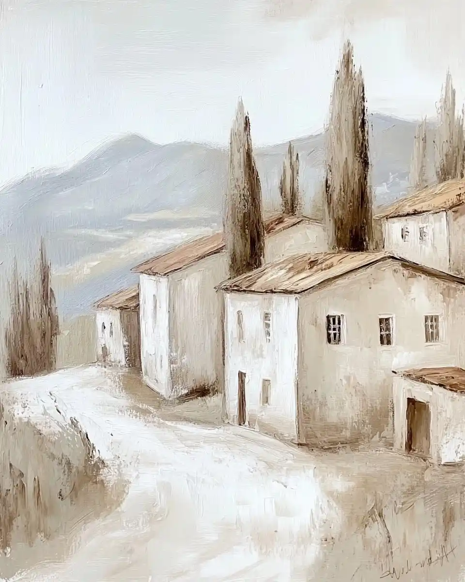Minimalist Scenic Oil Painting Midjourney提示词