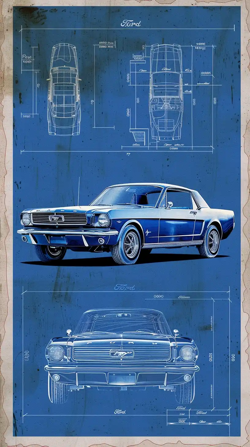 Vintage Mustang Blueprint Midjourney提示词