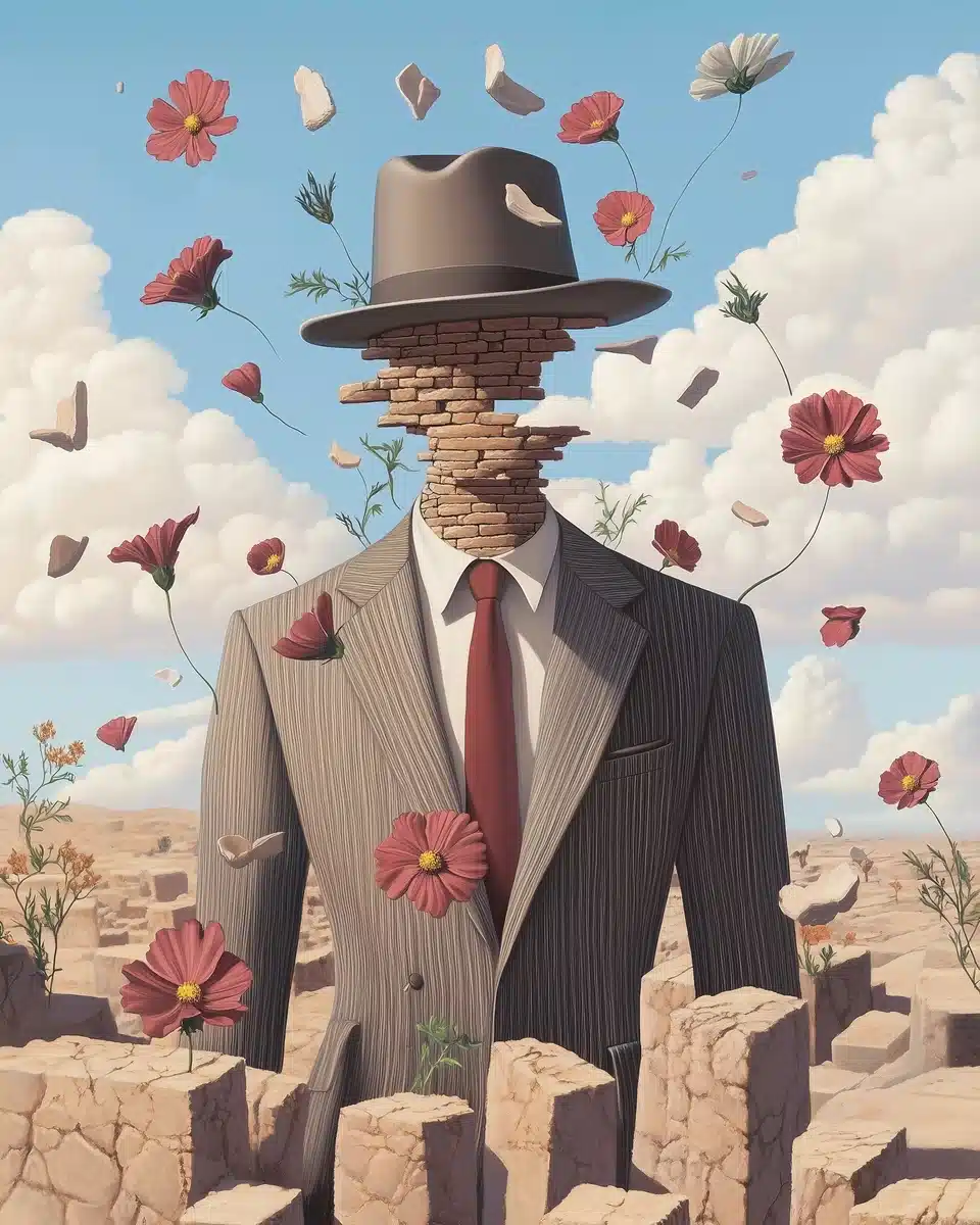 Surreal Conductor with Flower Head Midjourney提示词