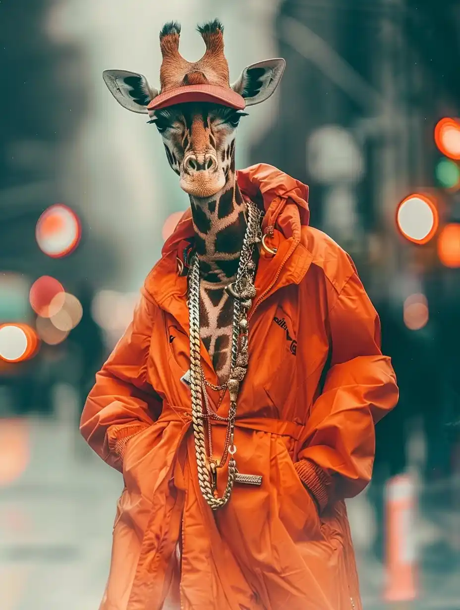 Giraffe Street Style Editorial Midjourney提示词