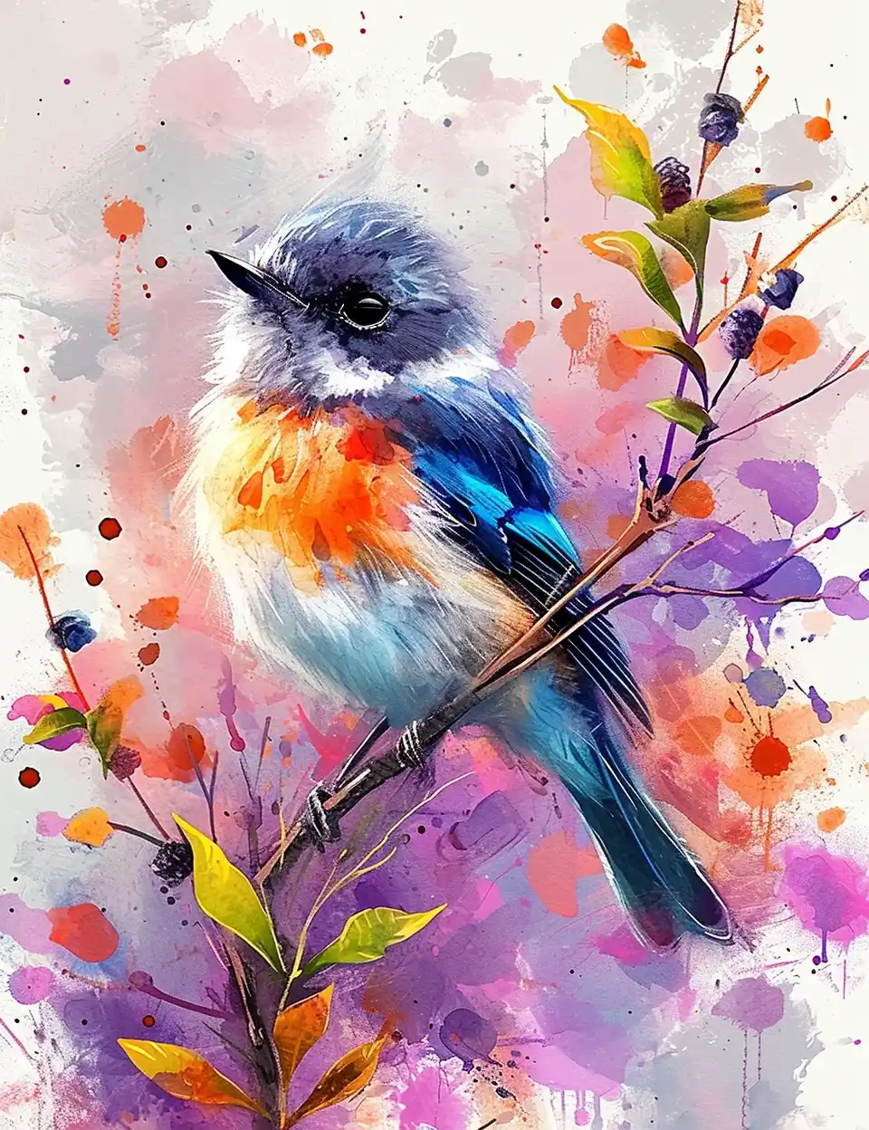 Watercolor Bird in Spiros Style Midjourney提示词