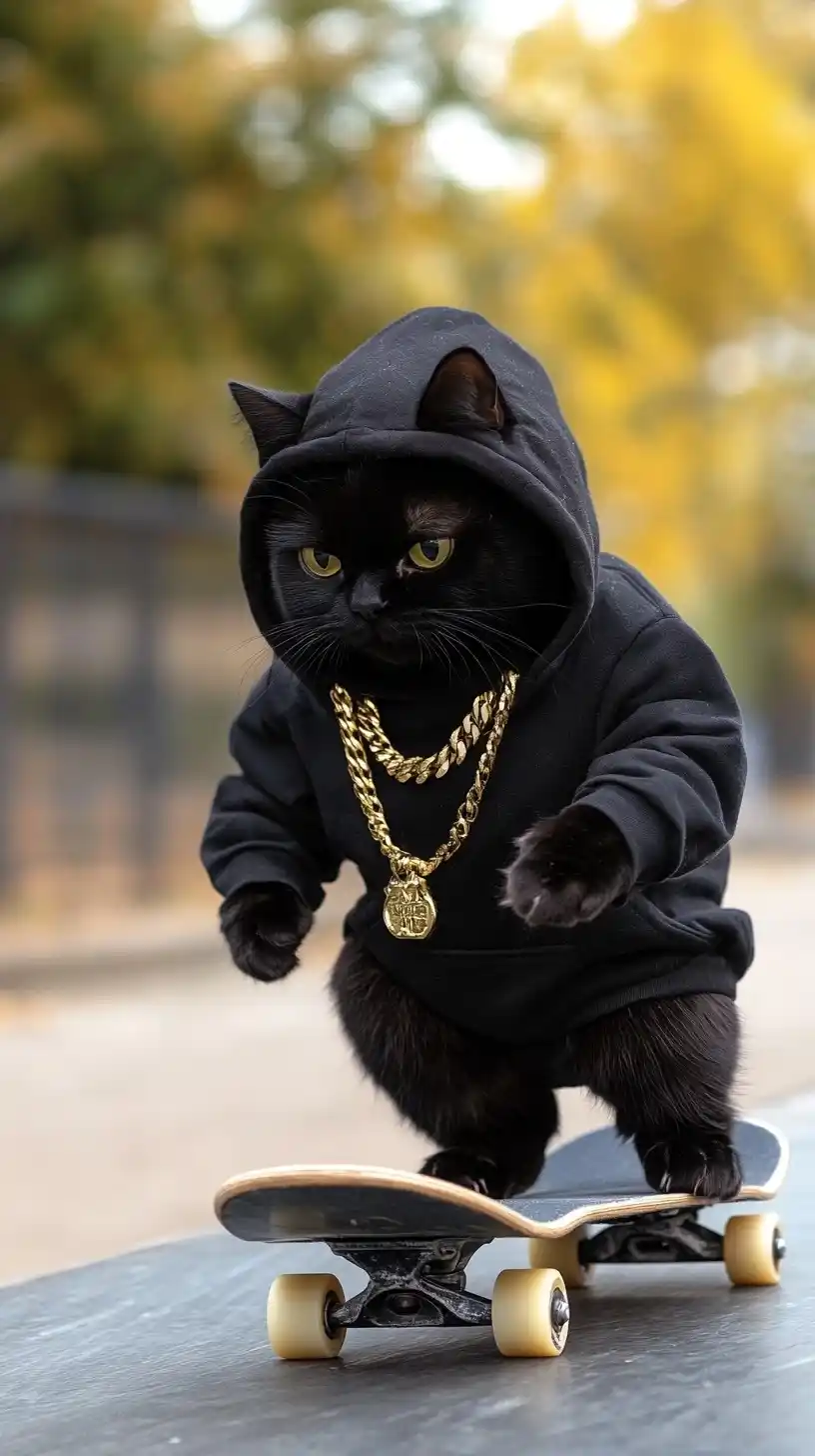 Skateboarding Cat in Hoodie Midjourney 提示词生成效果