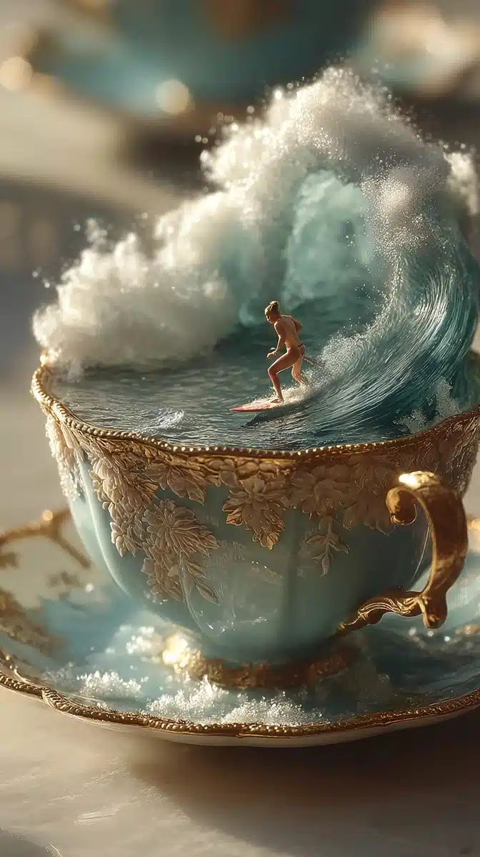 Surreal Teacup Ocean Storm Midjourney提示词