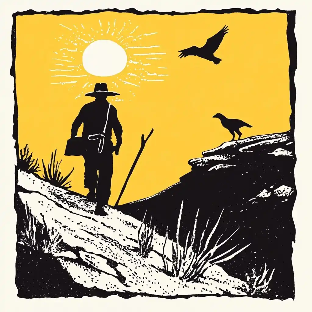 Cowboy Tarot Linocut Print Midjourney提示词