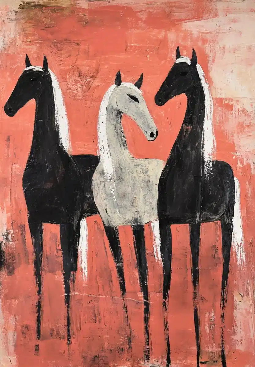 Klee-Style Horses in Profile Midjourney提示词