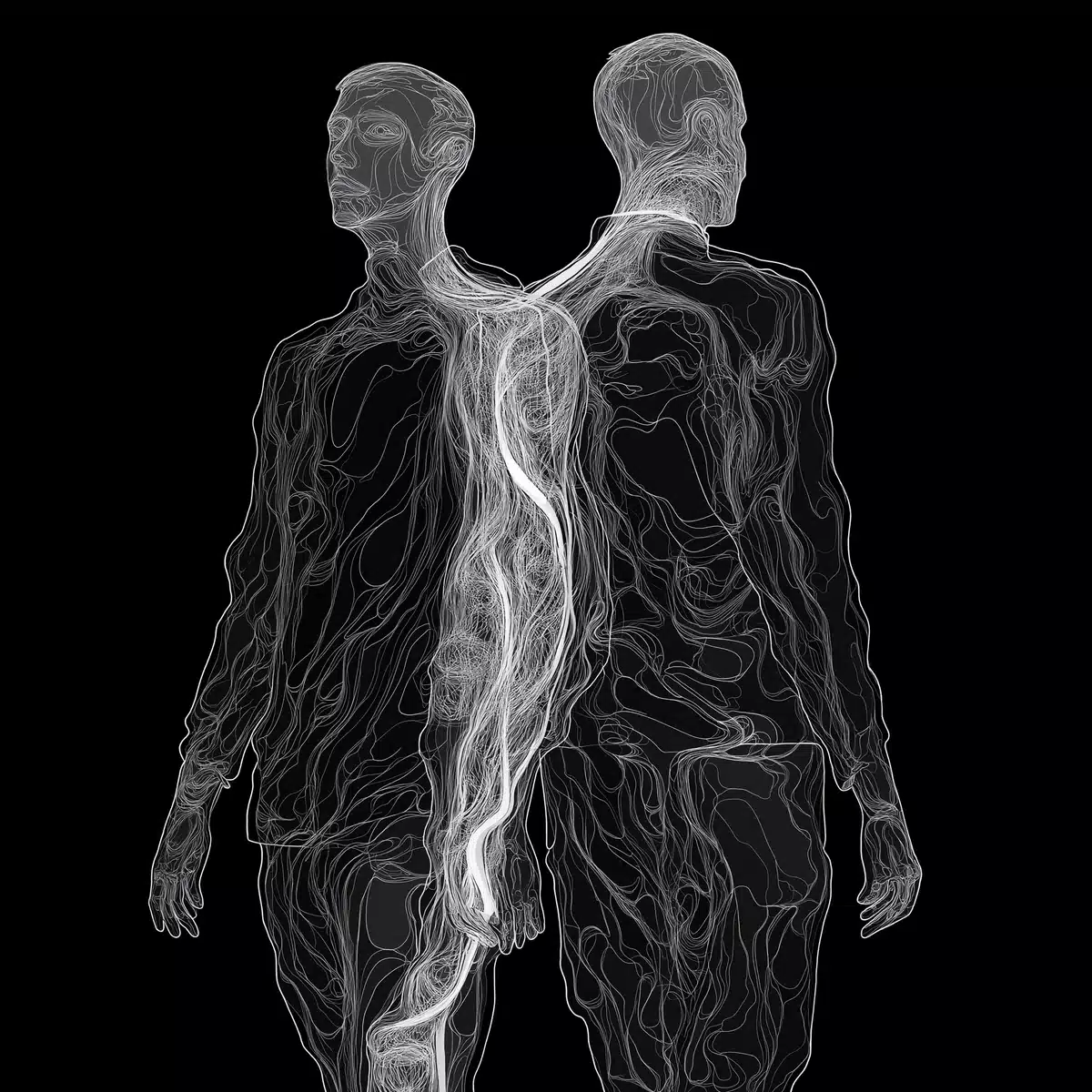 Intertwined Men in Surrealism Midjourney提示词