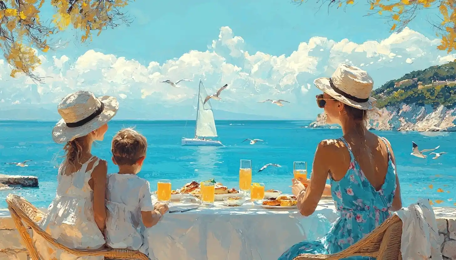 Scandinavian Family Breakfast Illustration Midjourney提示词