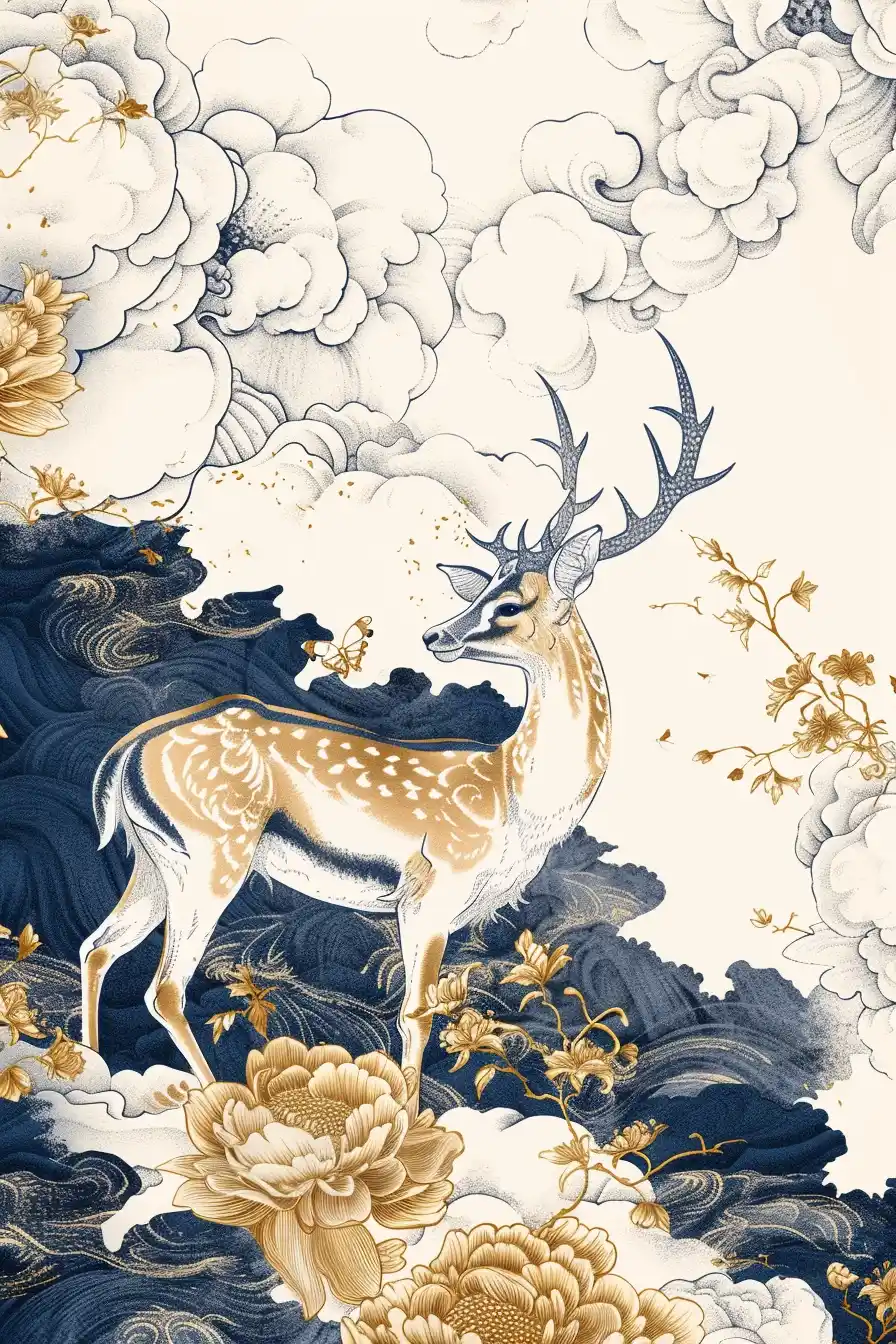 Chinese Magnolia Bird Woodcut Midjourney提示词
