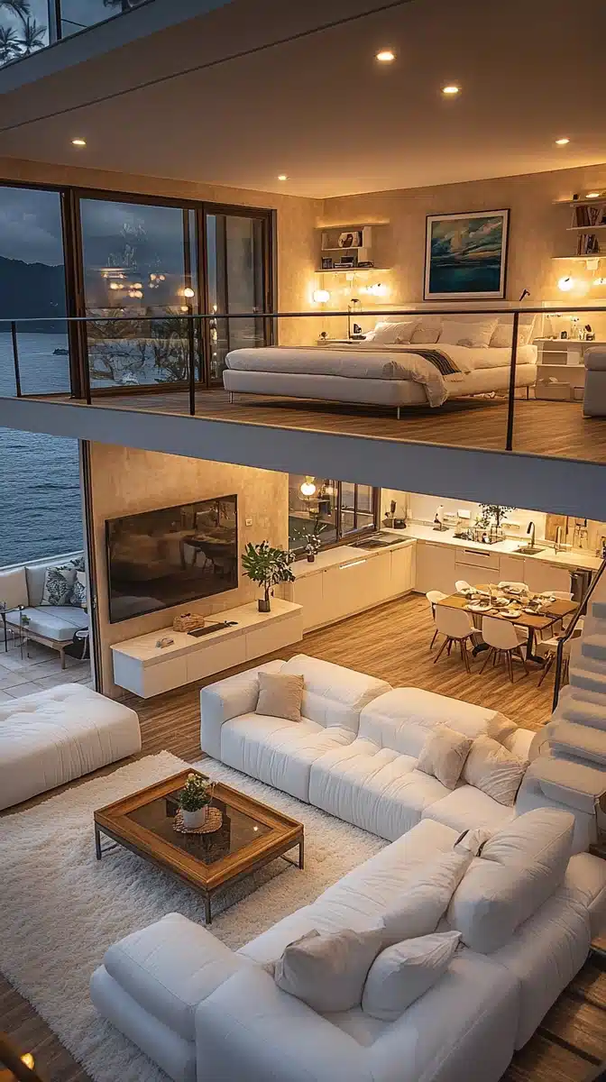 Seaside Duplex at Night Midjourney提示词