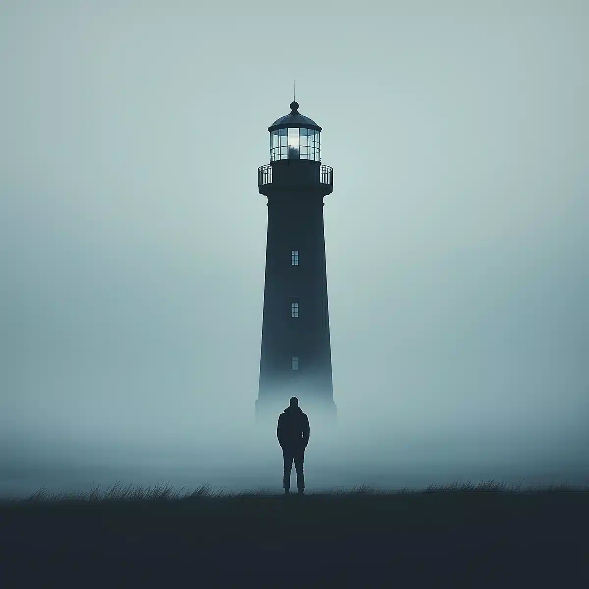 Lighthouse Sentinel in Mist Midjourney提示词
