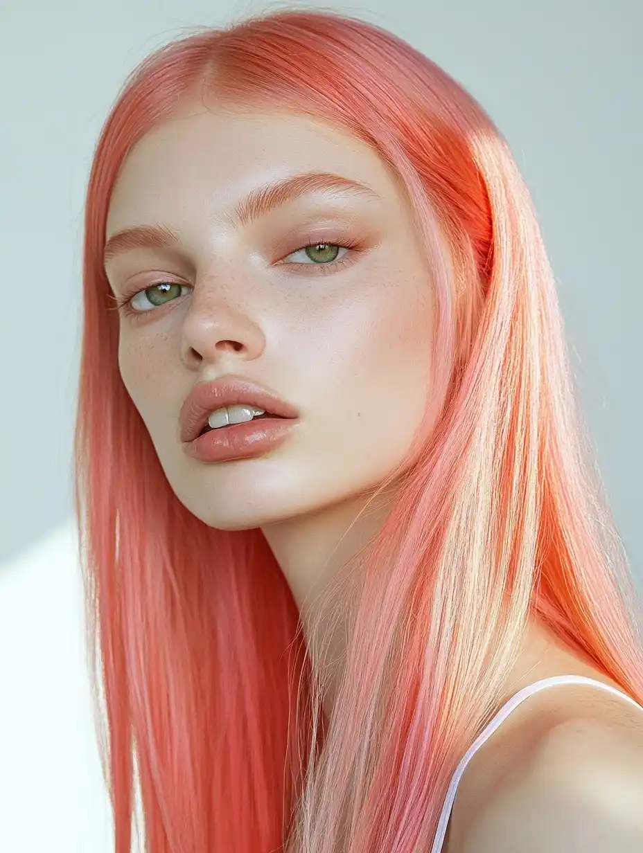 Portrait of Model with Pink Hair Midjourney提示词