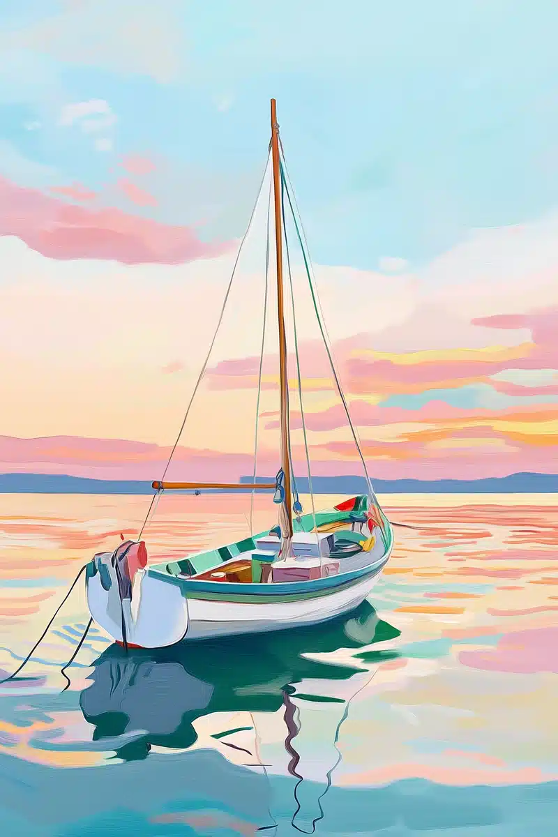 Colorful Sailboat at Sunset Midjourney提示词