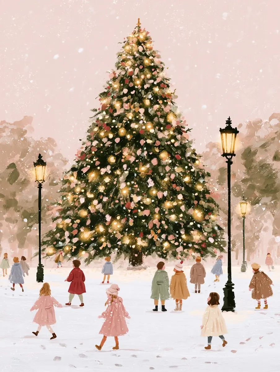 Watercolor Christmas Tree Square Midjourney提示词