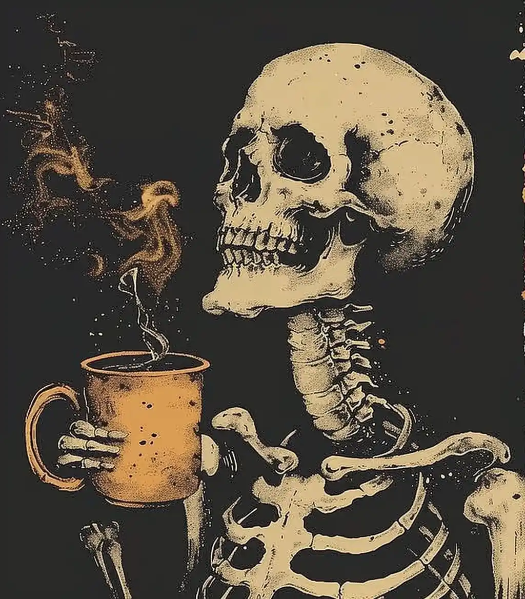 Vintage Skeleton Coffee Punk Midjourney提示词