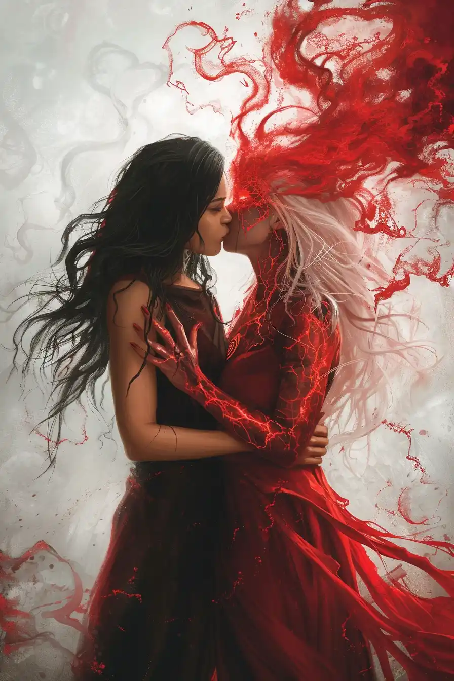 Ghoulish Kiss in Red Midjourney提示词