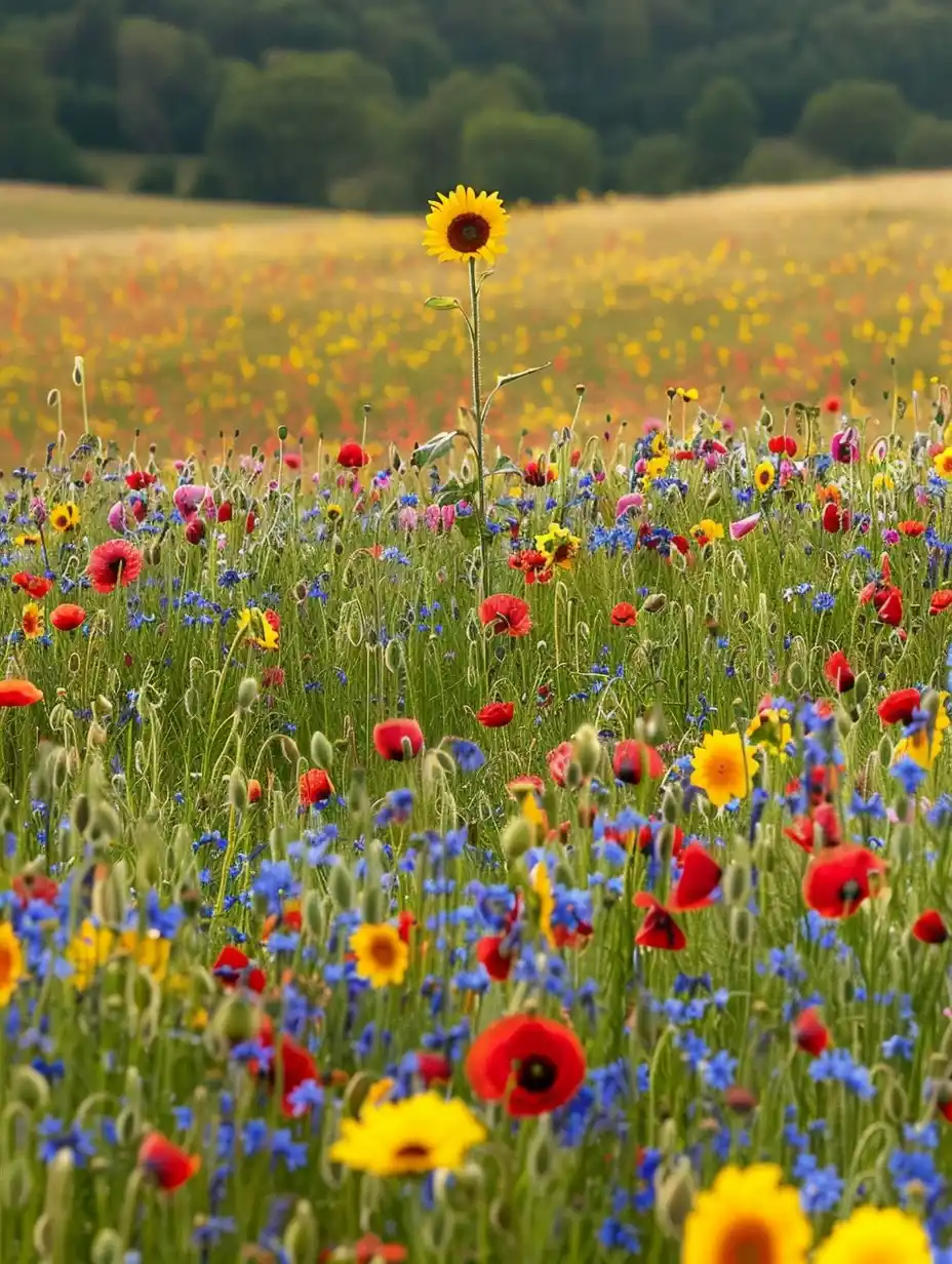 Sunflower Among Wildflowers Midjourney 提示词生成效果