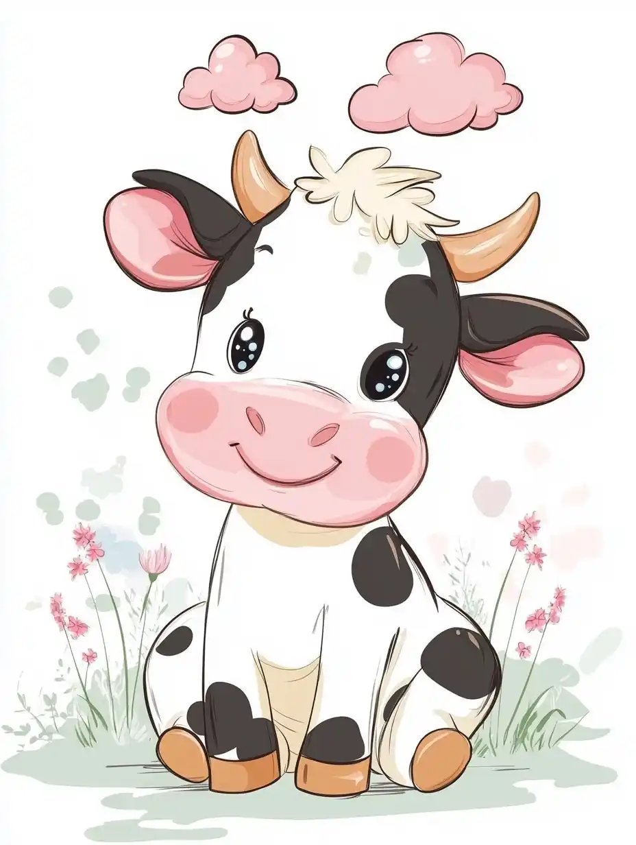 Cartoon Cow with Clouds Midjourney提示词