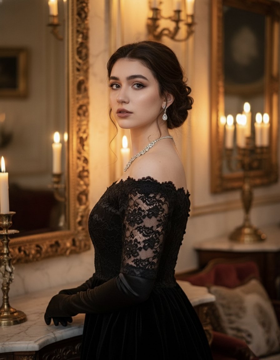Elegant Black Gown Fashion Portrait | Classic Glamour Nano Banana提示词