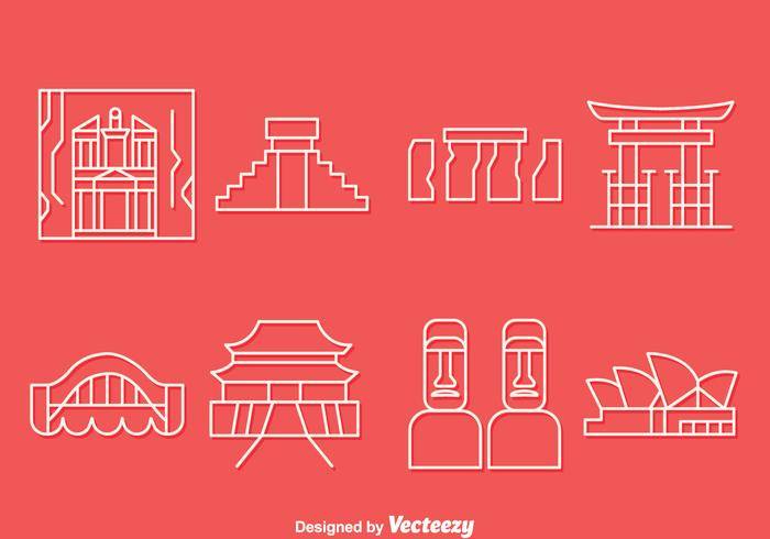 国家地标线图标矢量包