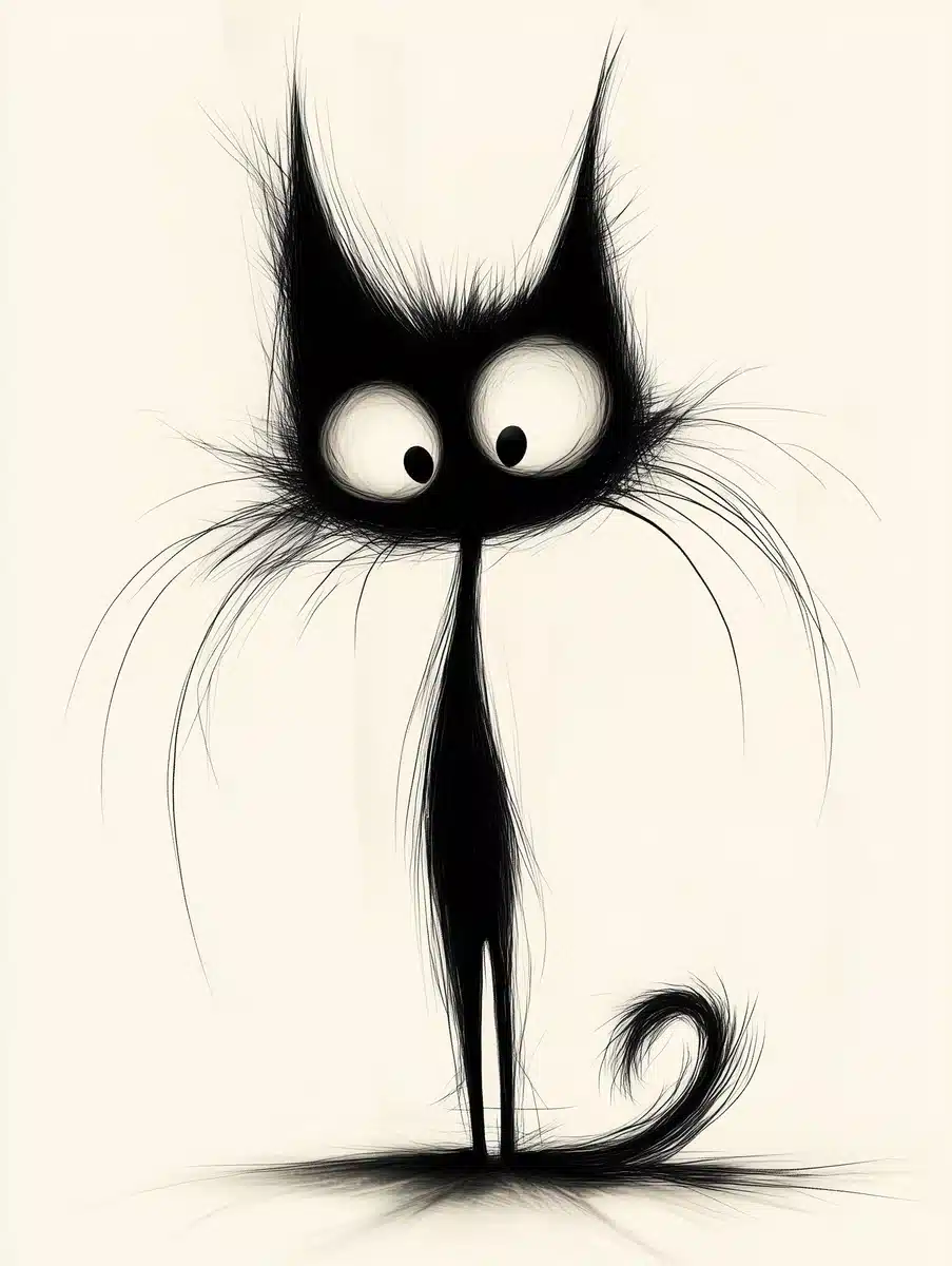 Minimalist Cat Silhouette Drawing Midjourney提示词