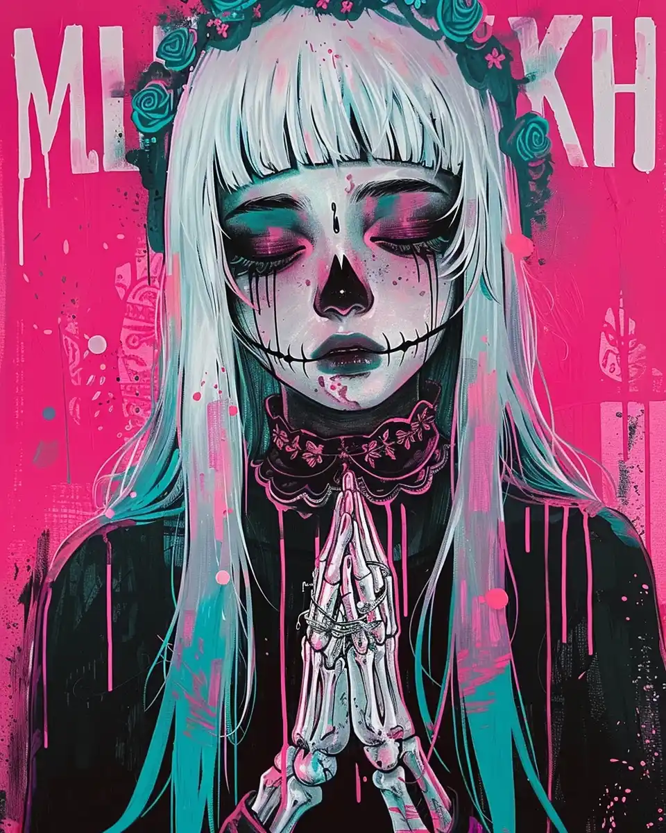 White-Haired Angura Kei Portrait Midjourney提示词
