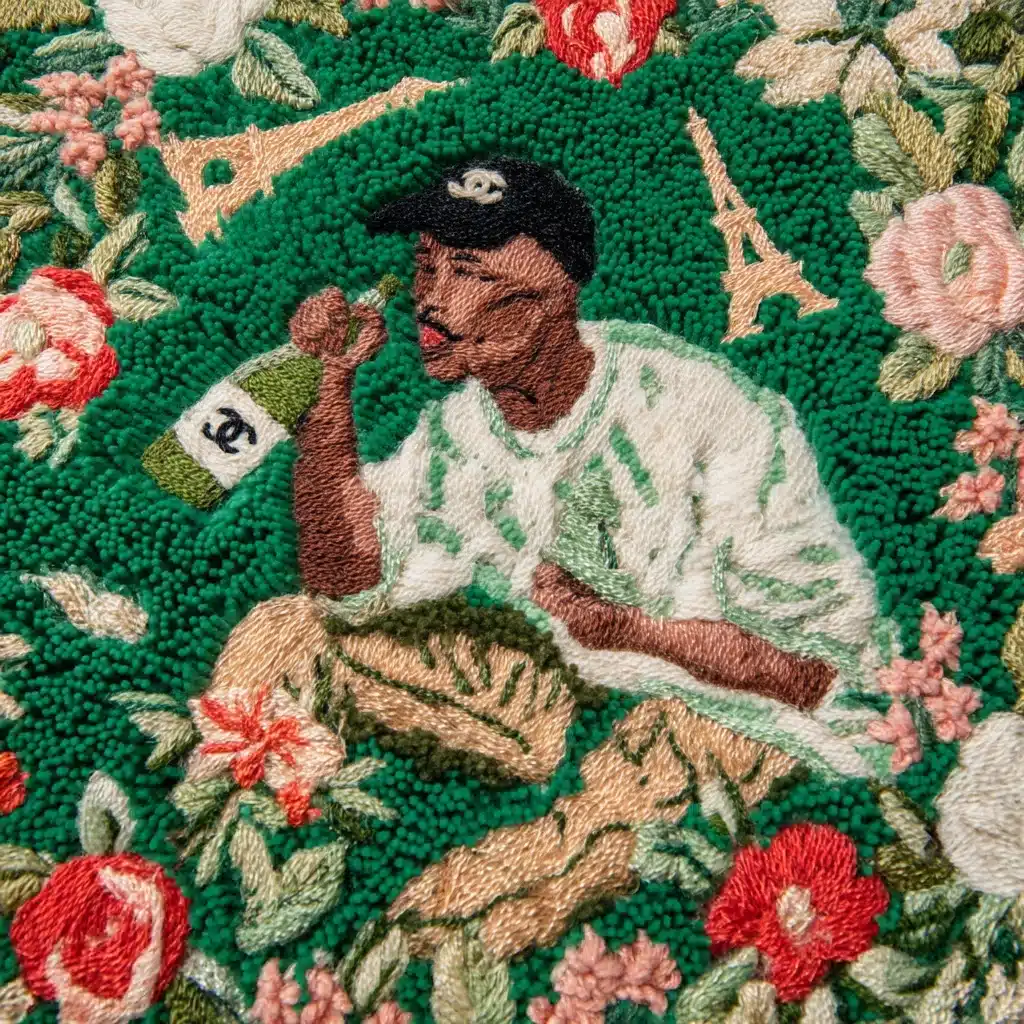 Embroidered Carpet with Man Midjourney提示词