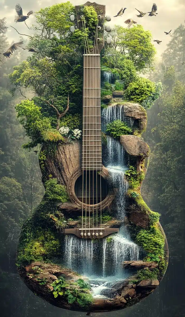 Nature-Inspired Guitar Illustration Midjourney提示词