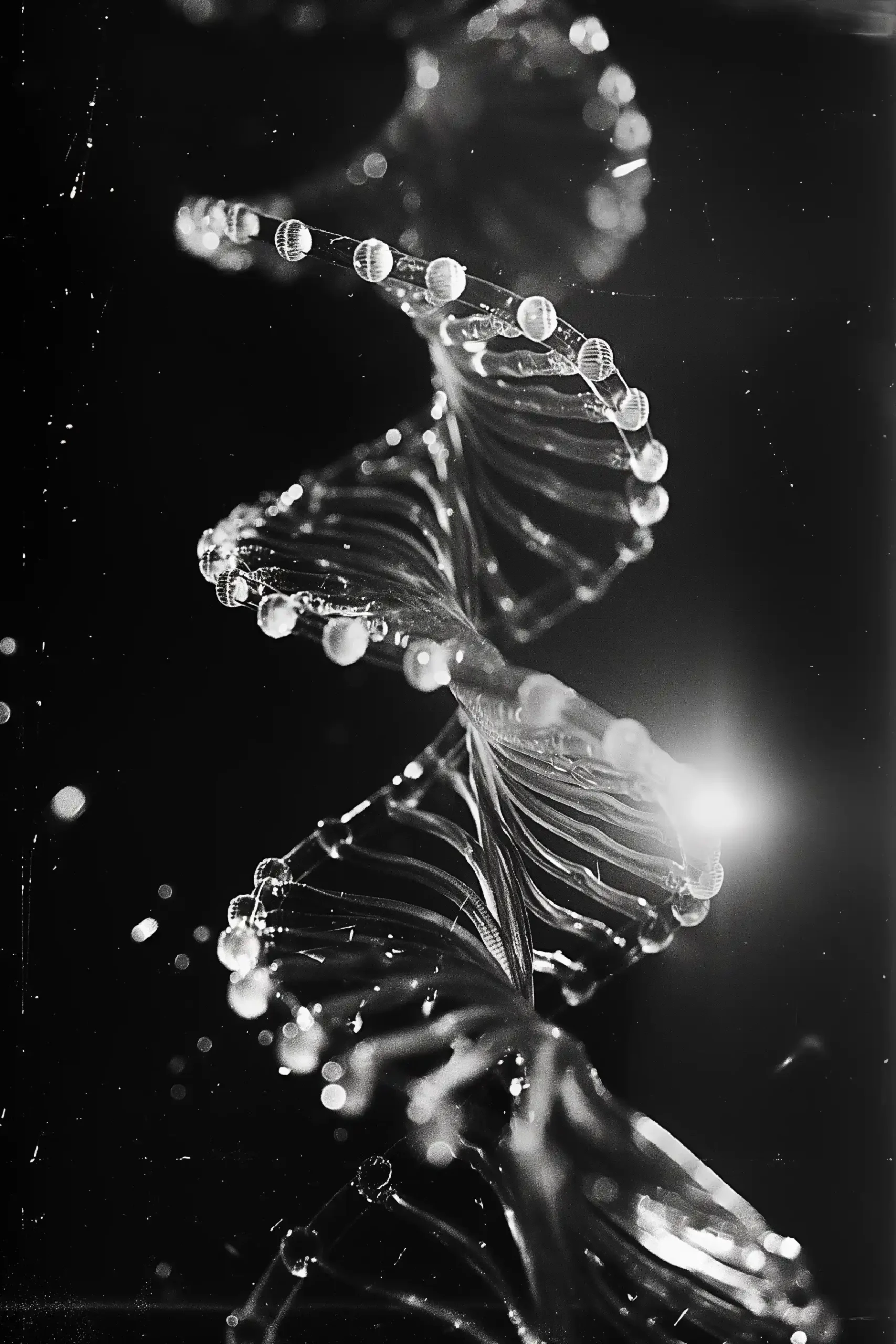 Microscopic DNA in 1960s Film Midjourney提示词