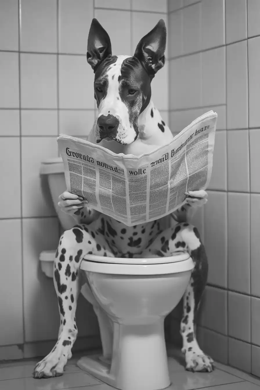 Great Dane Reading Newspaper Midjourney提示词