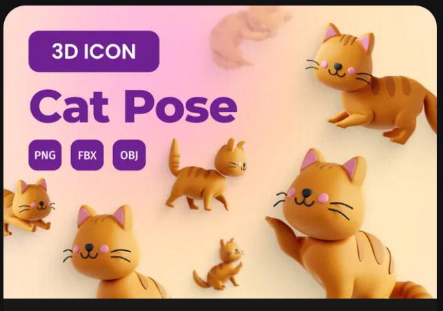 Cat Pose 3D Icon Set