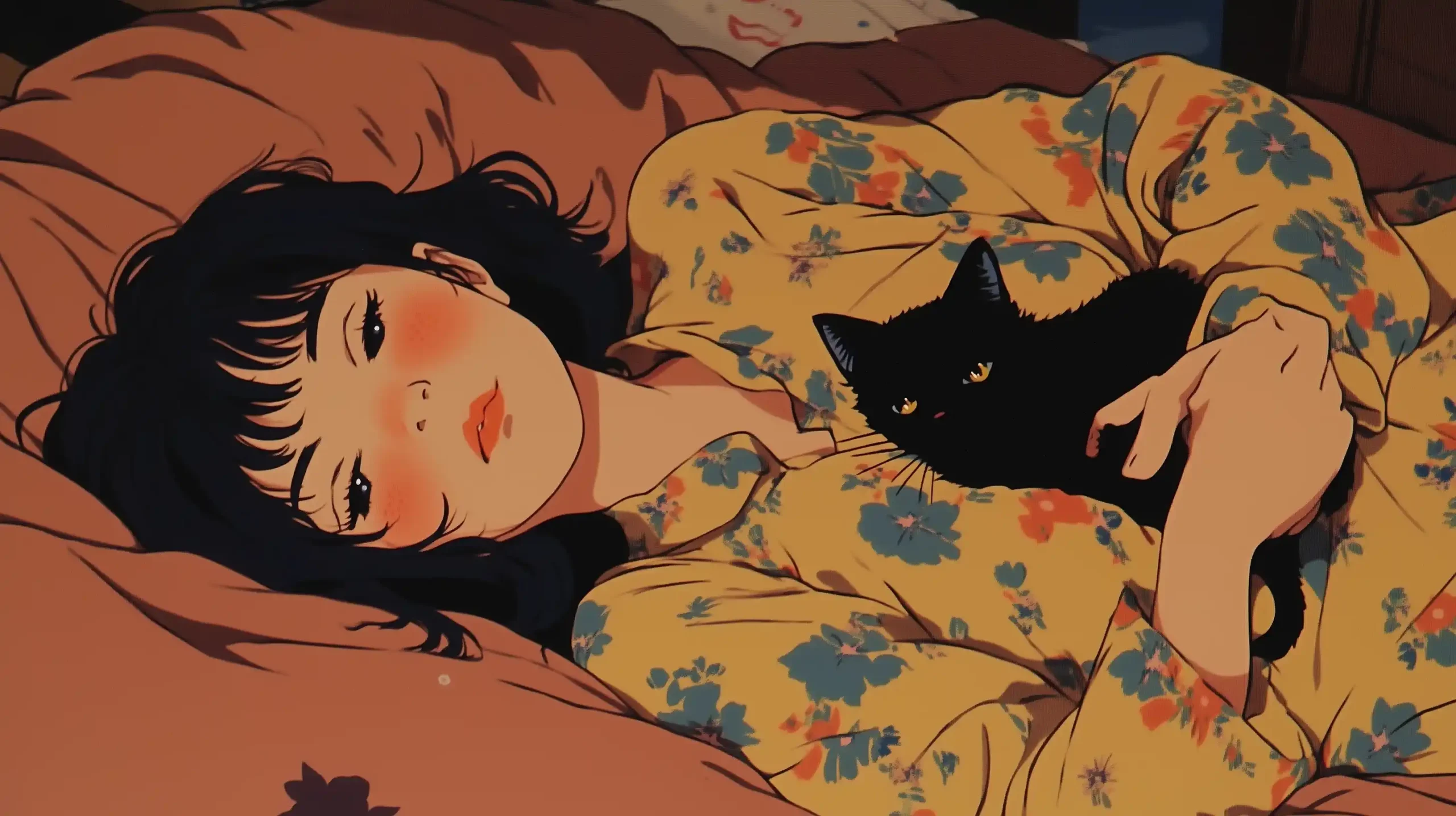 Anime Girl with Cat Midjourney提示词