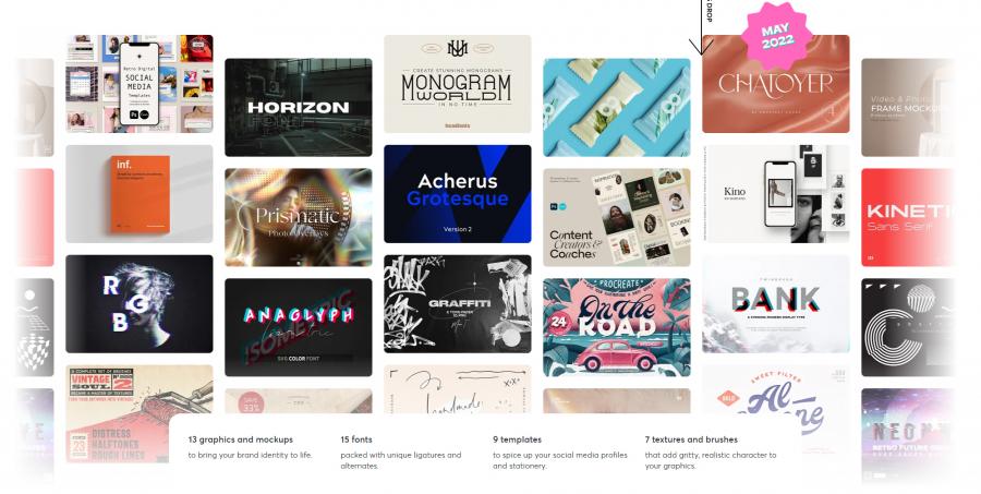 2022年的5月creativemarket.com网站分享价值高达 1000 美元的素材资源打包下载。