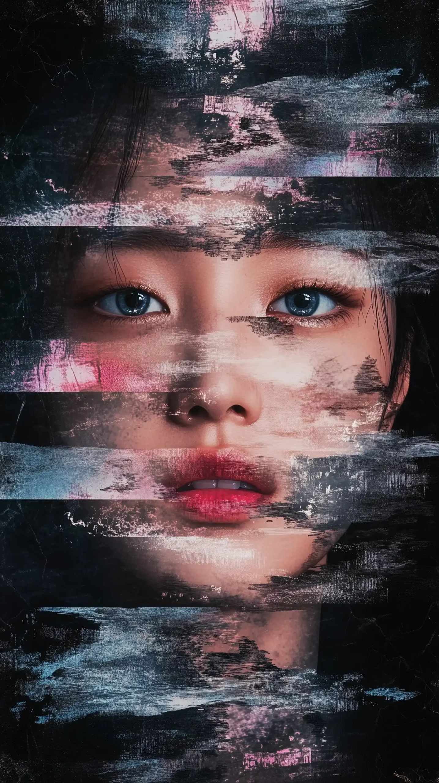 Glitched Portraits of Woman Midjourney提示词