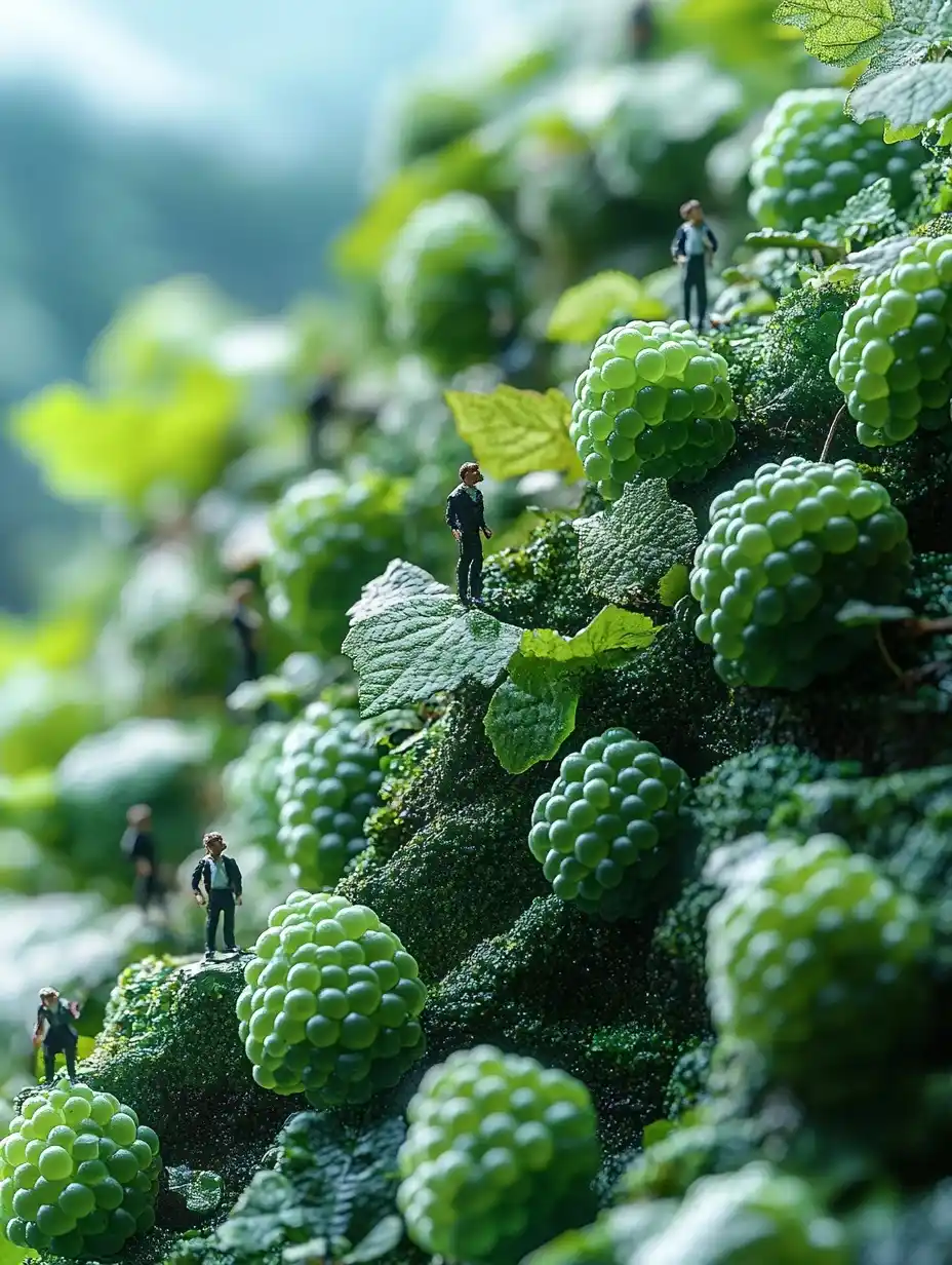 Surreal Miniature People in Grapes Midjourney提示词