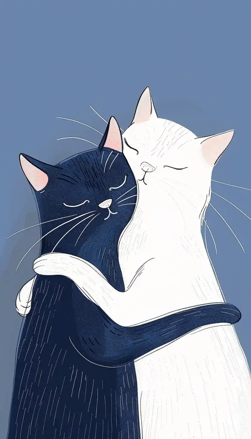 Minimalist Cat Embrace Midjourney提示词